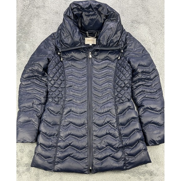 Laundry by Shelly Segal Womens M Navy Blue Puffer Chevron Down Coat Nylon - Picture 1 of 13